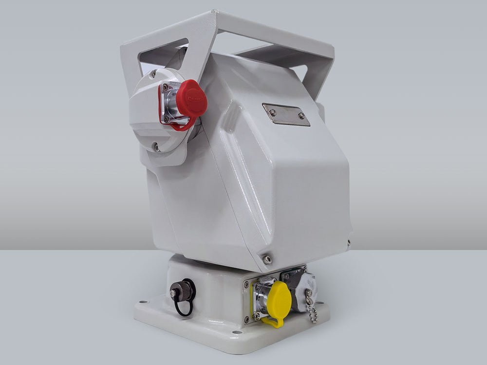 Angled product view of the JEC-PTU-2140 compact motorized pan-tilt unit with top-load mounting platform
