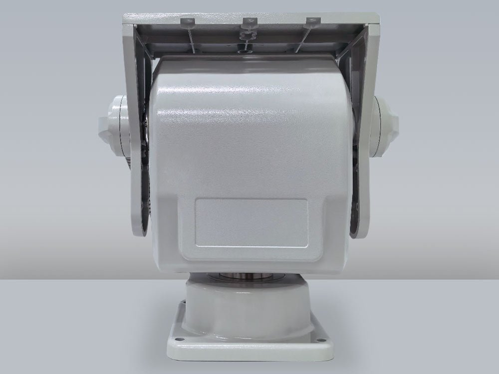 Front view of the JEC-PTU-2315 high-precision 15 kg pan-tilt positioner for EO/IR and sensor payloads