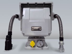 Rear view of the JEC-PTU-2315 high-precision pan-tilt positioner showing the housing and mounting interface