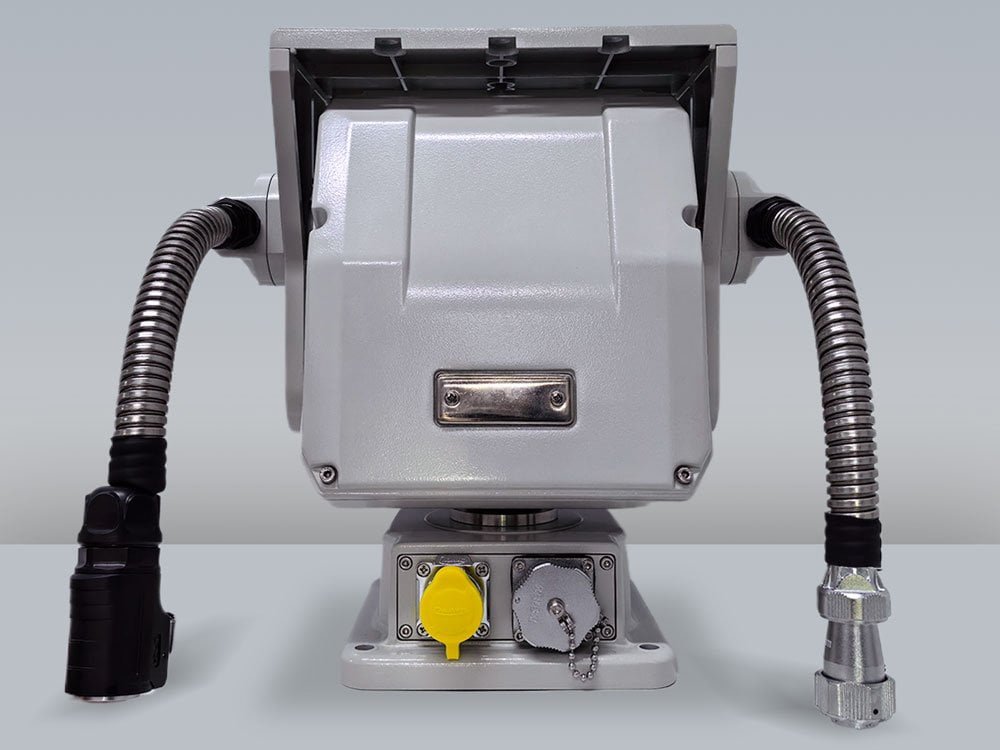 Rear view of the JEC-PTU-2315 high-precision pan-tilt positioner showing the housing and mounting interface