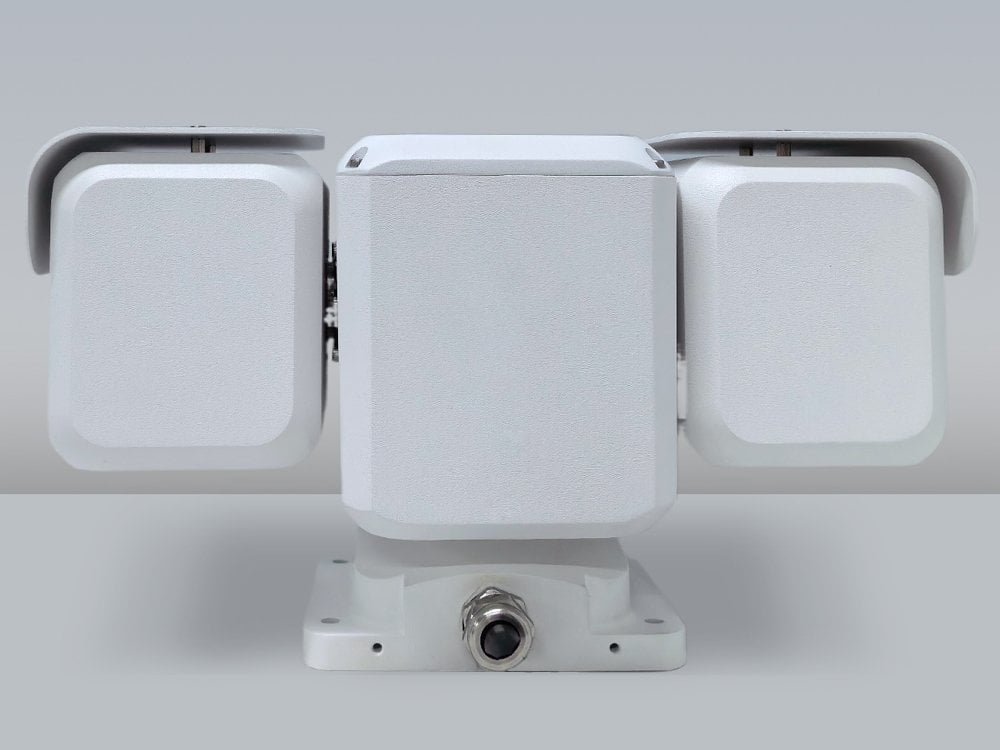 Rear view of the JEC-PTU-720 compact dual-side pan-tilt unit showing the motorized platform structure