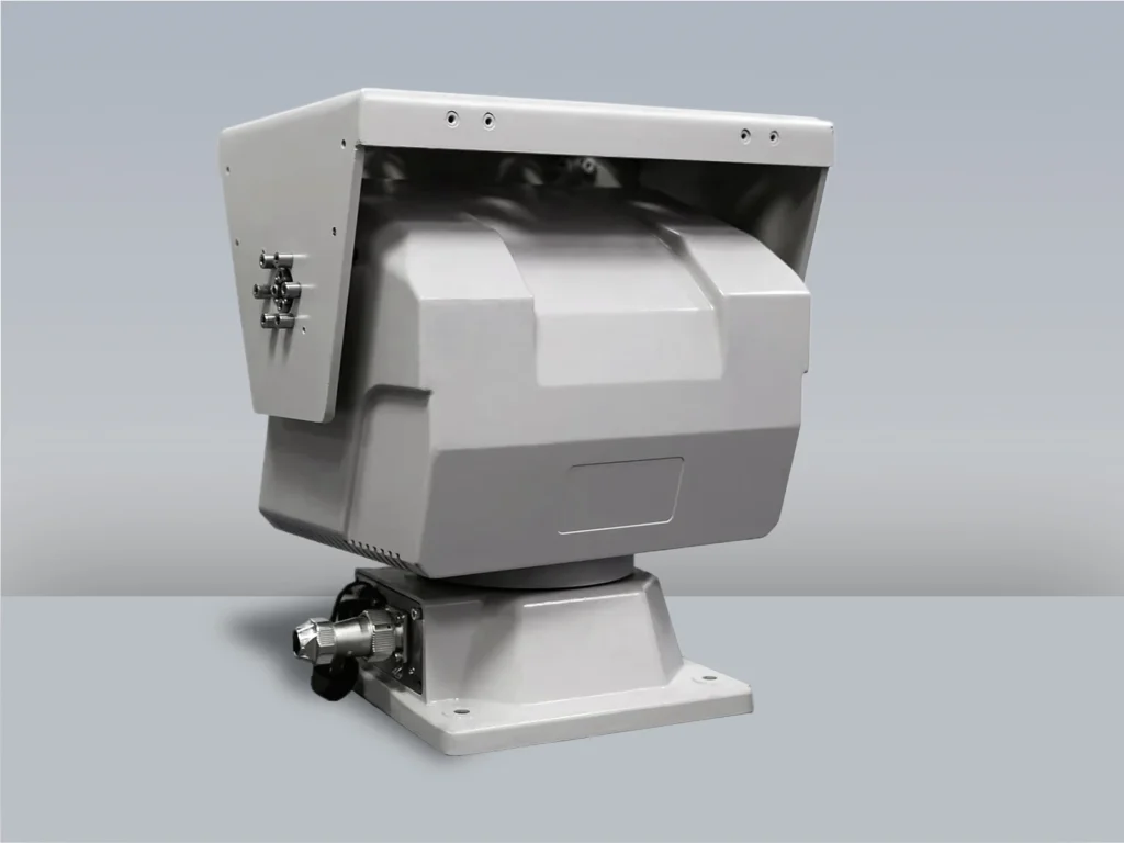 Front angled view of the JEC-PTU-7230 35 kg heavy-duty pan-tilt unit for long-range sensor payloads